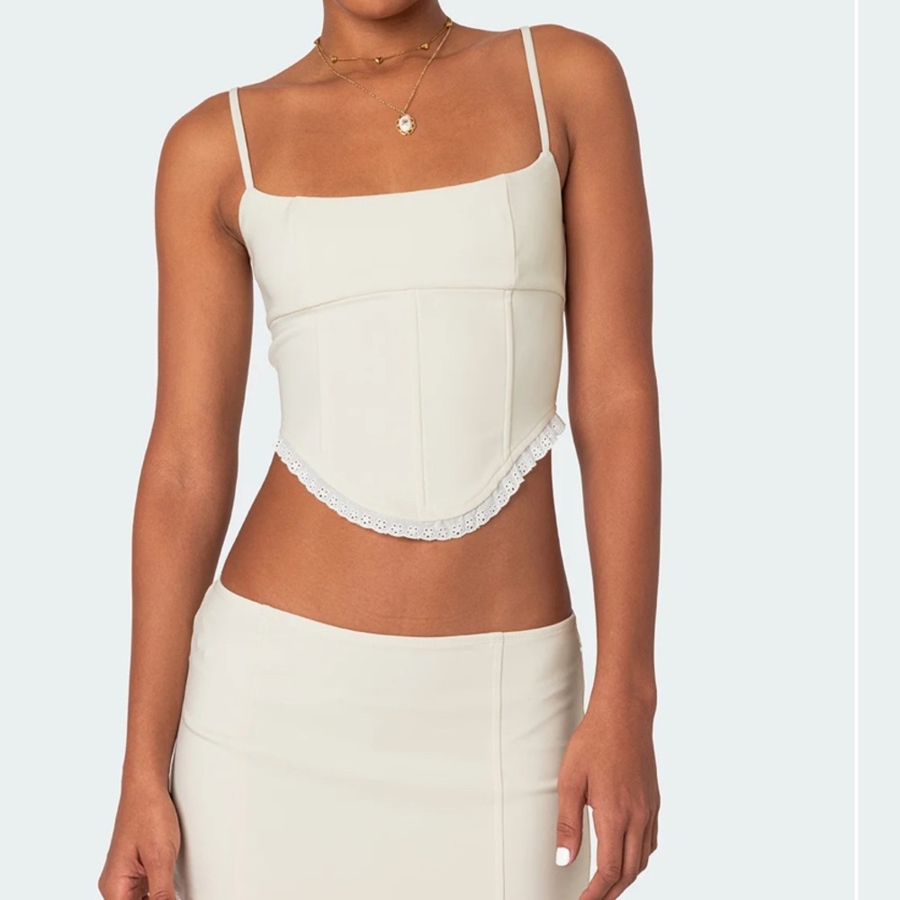Edikted Cream Thora Woven Lace Up Corset